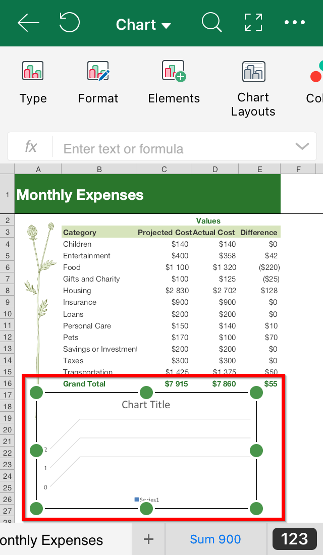 Insert a chart in sheets mobisystems